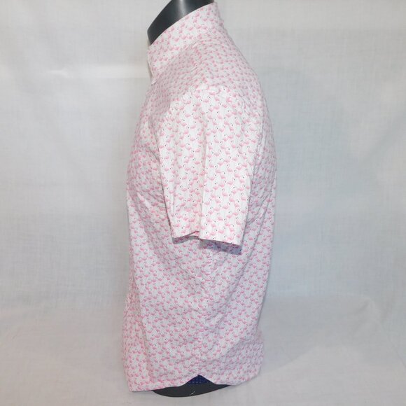 CON.STRUCT Mens M Slim Fit Stretch FLAMINGO Short Sleeve Button Front Shirt - Picture 9 of 13